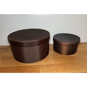 Vintage Quilted Satin Hat Boxes Pair Round Lidded Storage Set Large Small Decor